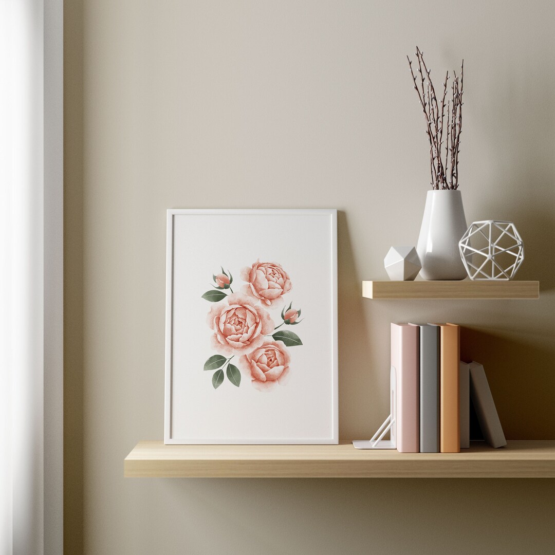 Rose Wall Decor, Rose Bouquet Print, Rose Vintage, Watercolour