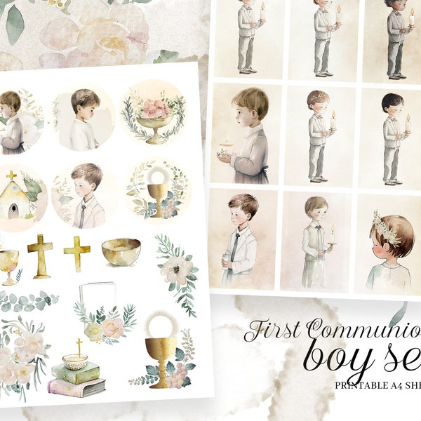 First Communion - boy - A set of printable sheets digital file for scrapbooking digital