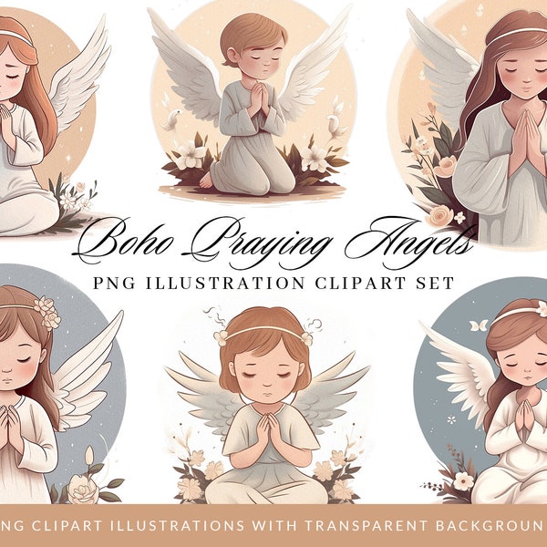 Angels illustration clipart set, round pictures illustrations, watercolor with angels, cute angels, scrapbooking digi stamps, cute, boho