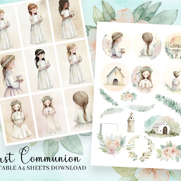 Prima Comunione - Ragazza - Set di fogli stampabili, file digitale per scrapbooking digitale