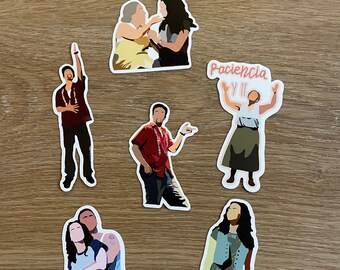 Peut inclure: Ensemble de six autocollants représentant des personnages de la série télévisée "Lost". Les autocollants sont imprimés sur du papier blanc et ont une finition brillante. Les autocollants représentent les personnages Jack, Kate, Sawyer, Hurley, Sun et Jin.