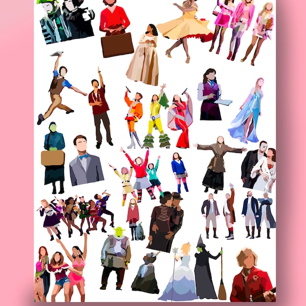Broadway Inspired Characters DIGITAL DOWNLOADABLE PRINT | No physical print | Broadway Gift | Theatre Kid Gift