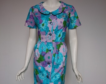 Kenrose Vintage 50s Midi Dress Floral Print Size 16 Made in Republic of Ireland