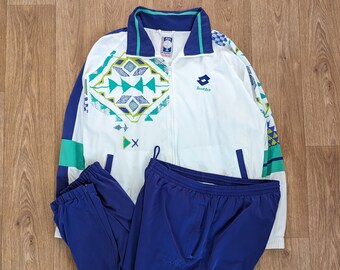 Lotto für Boris Becker Vintage-Trainingsanzug Tennis lila weiß Herren 90er Retro Größe XL