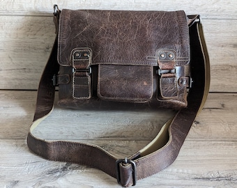 AUNTS & UNCLES vintage Leather Unisex Messenger Bag Crossbody Brown