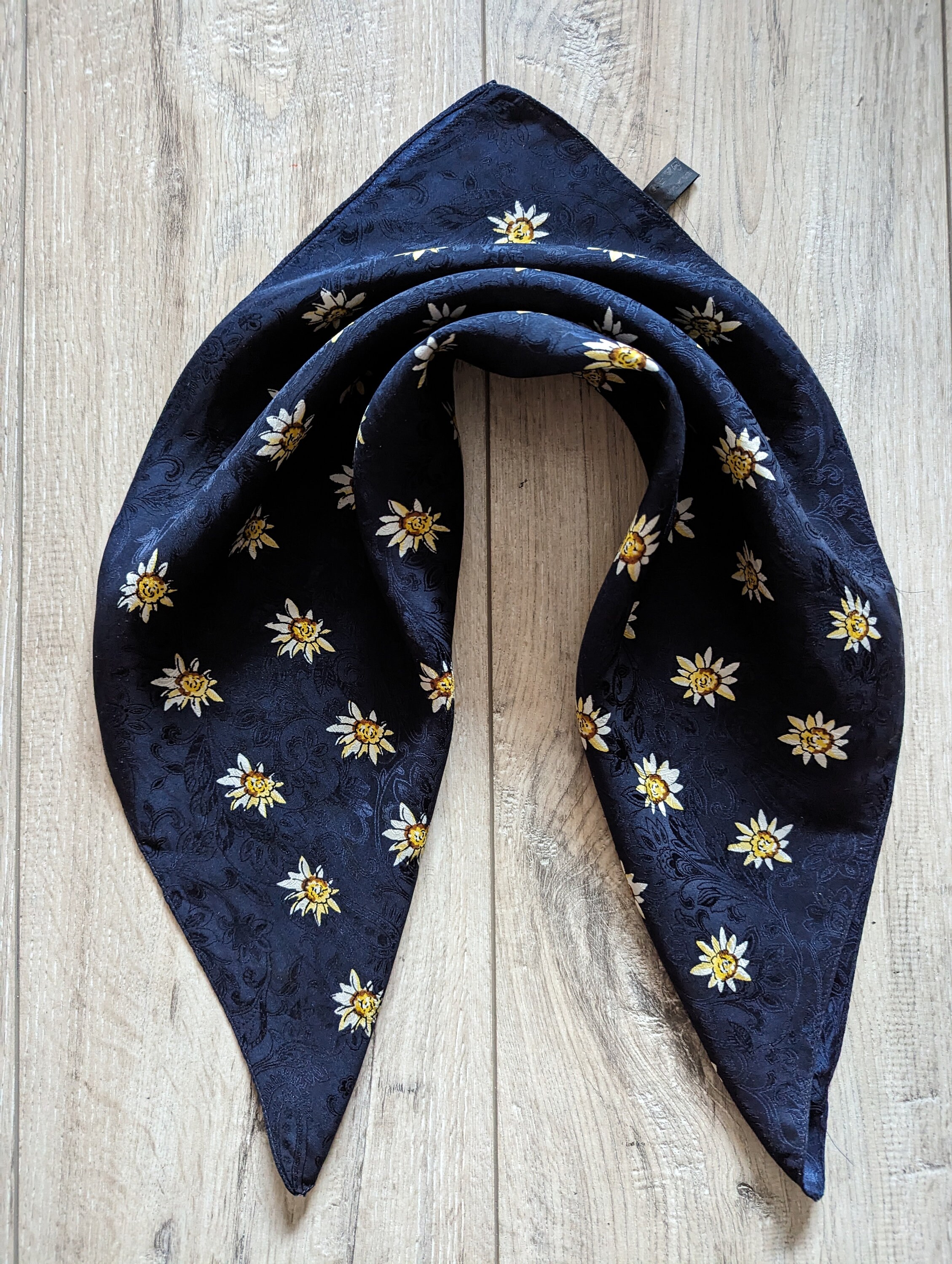 OWA Vintage Scarf Blue Jacquard Silk Alpine Edelweiss Flowers Etsy