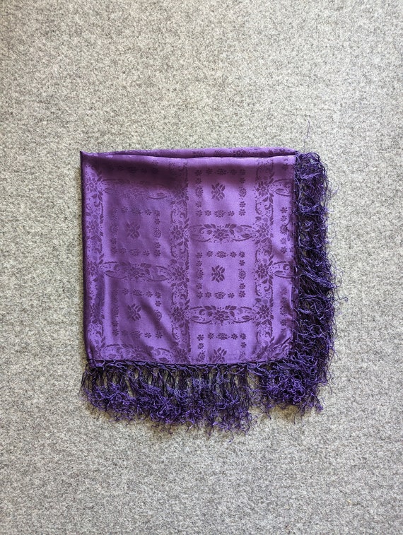Vintage Silk Jacquard Scarf Neckscarf Fringed Pur… - image 1