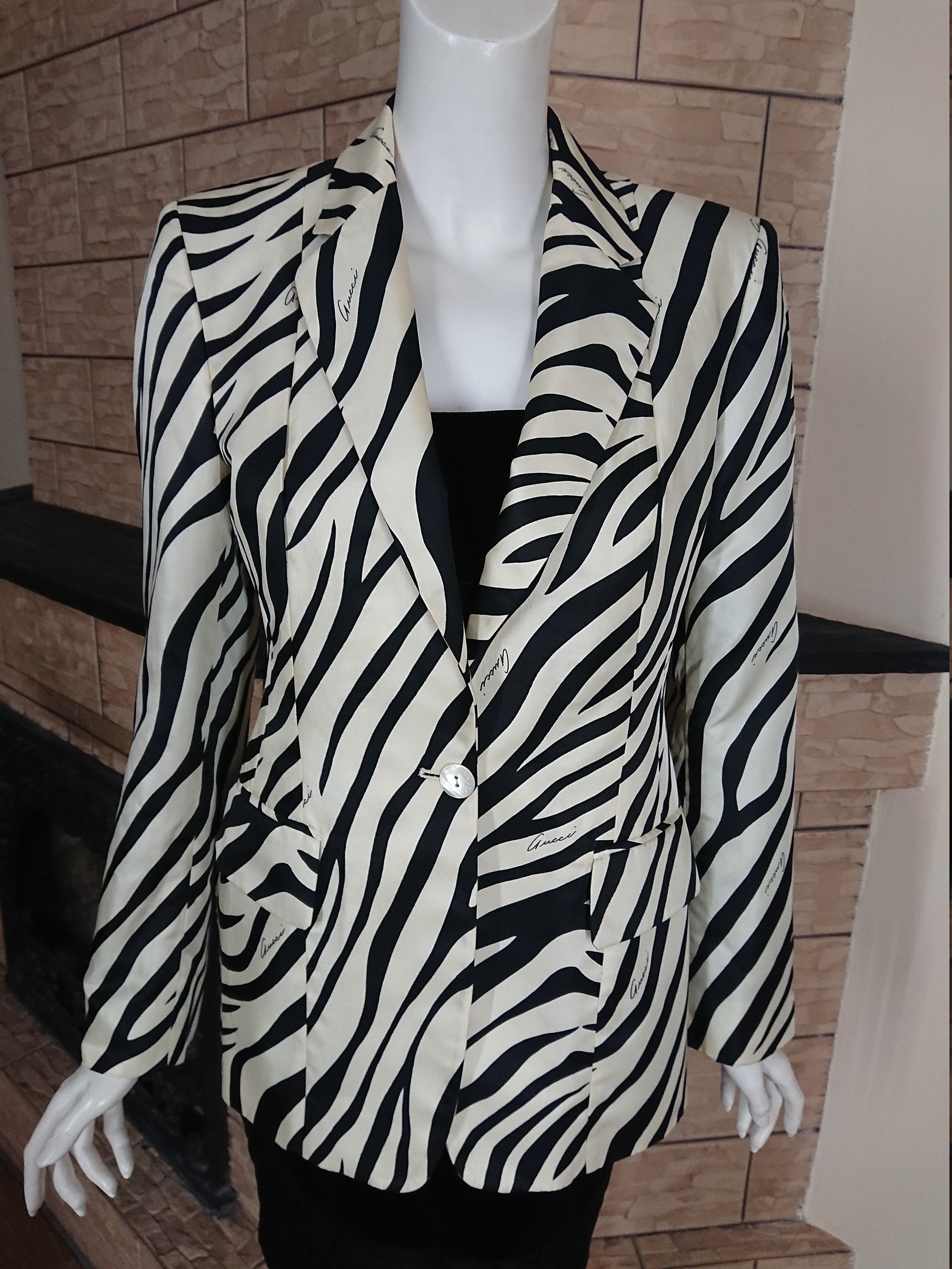 Gucci Tom Ford Vintage 90s Women Blazer Jacket Animal Zebra