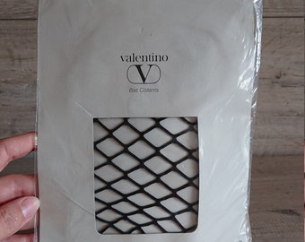 Valentino Bas Collants Ilaria Vintage 80s Tights Coarse Mesh  Black Made in Italy