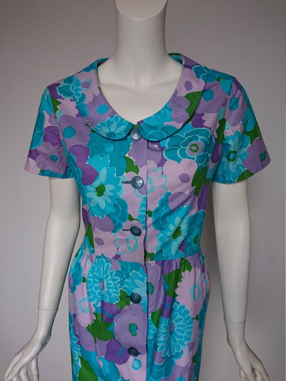 Kenrose Vintage 50s Midi Dress Floral Print Size … - image 3