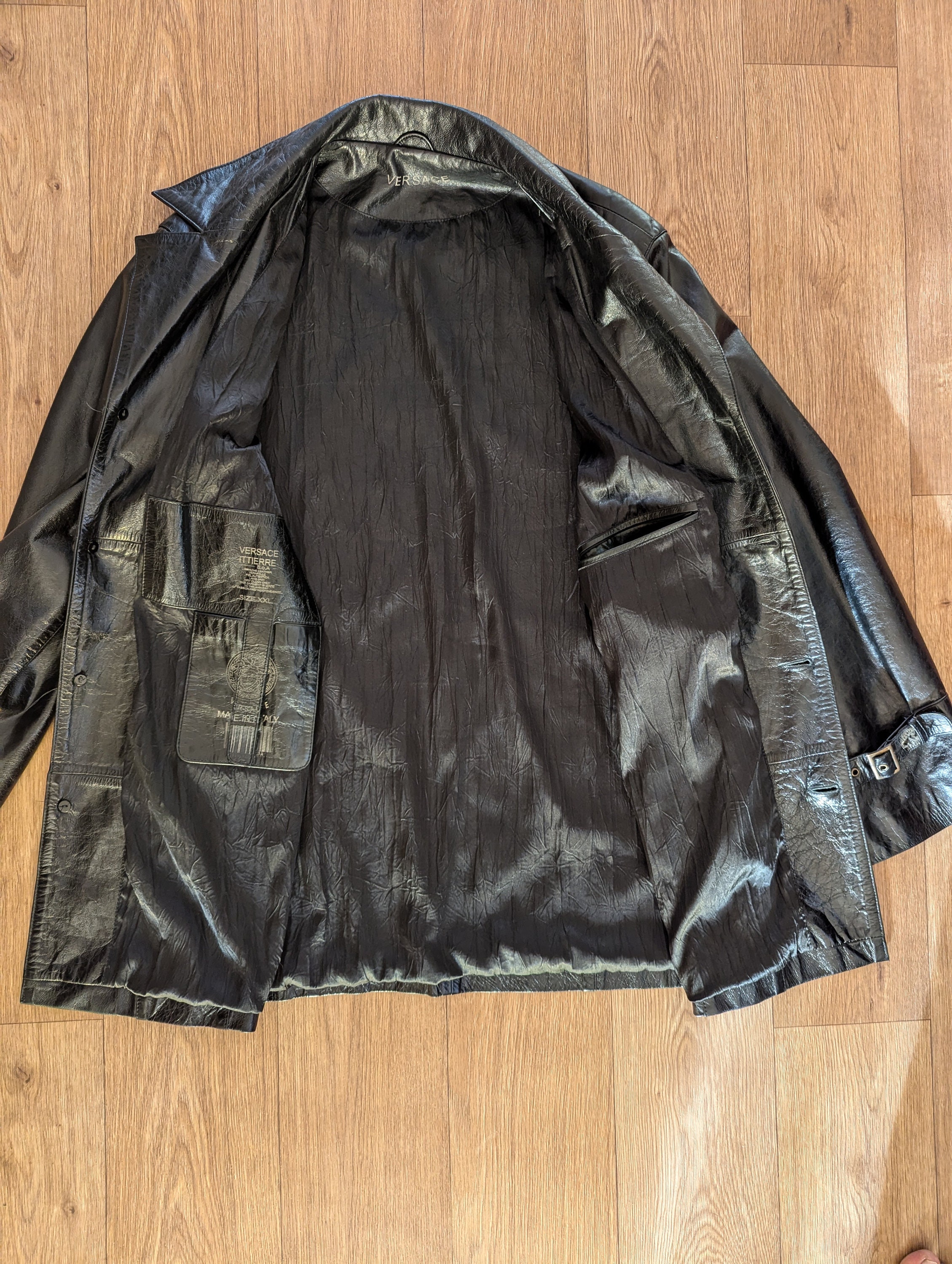 Versace Vintage Men's Black Lambskin Jacket Leather Size XXL