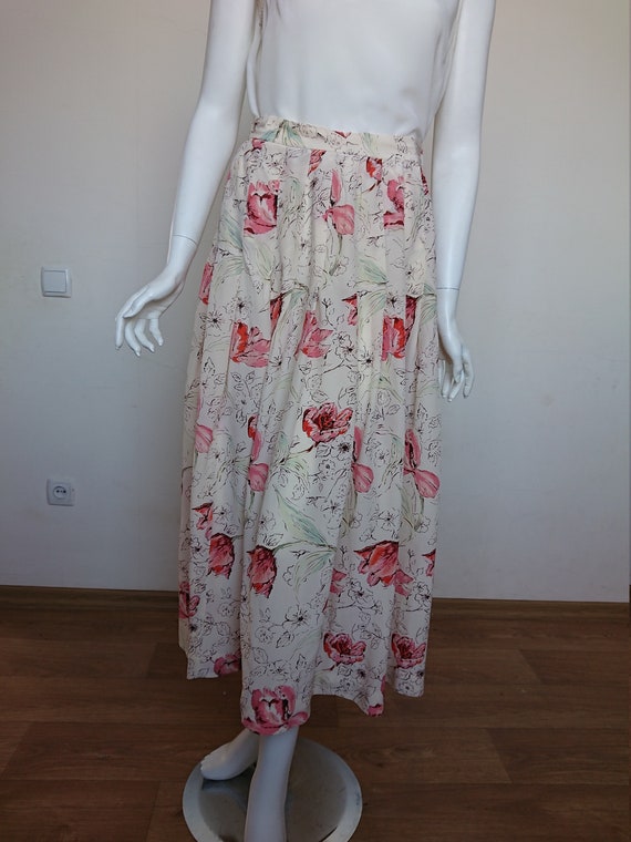 Vintage Golden Silk with Green Beige Floral Embroidery Full Length Maxi Skirt Embroidered Silk Hostess Skirt