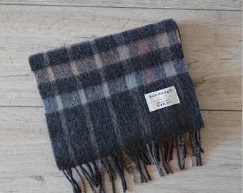 Edinburgh Vintage Check Wool Lambswool Fringed Scarf gray 165*27 cm