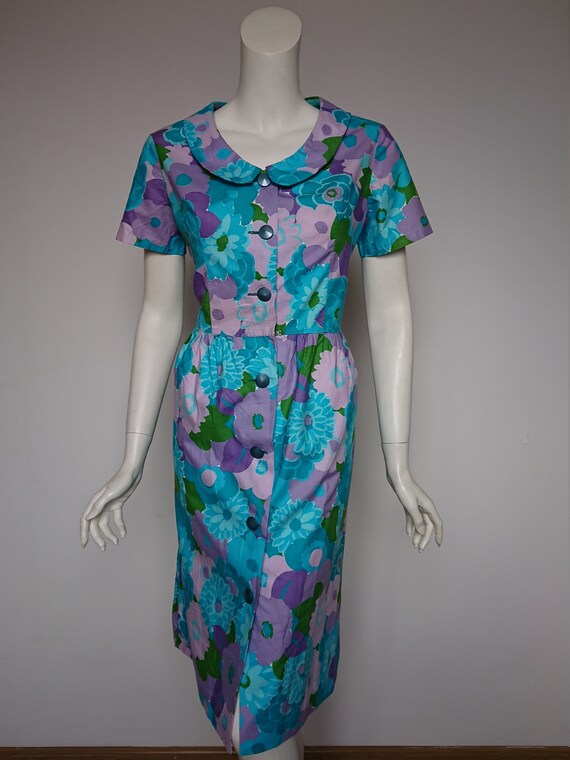 Kenrose Vintage 50s Midi Dress Floral Print Size … - image 10