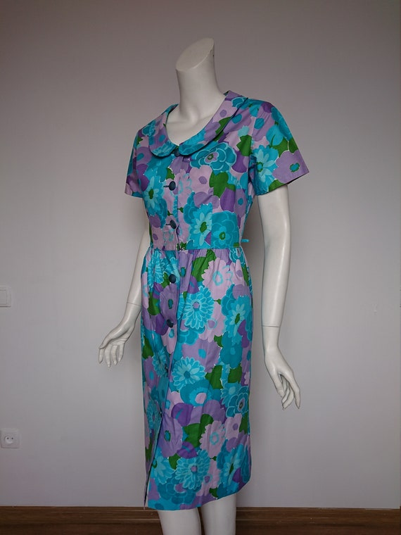Kenrose Vintage 50s Midi Dress Floral Print Size … - image 2