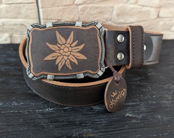 Kronigs belt in brown cowhide buckle Edelweiss Austria  handmade belt size 130