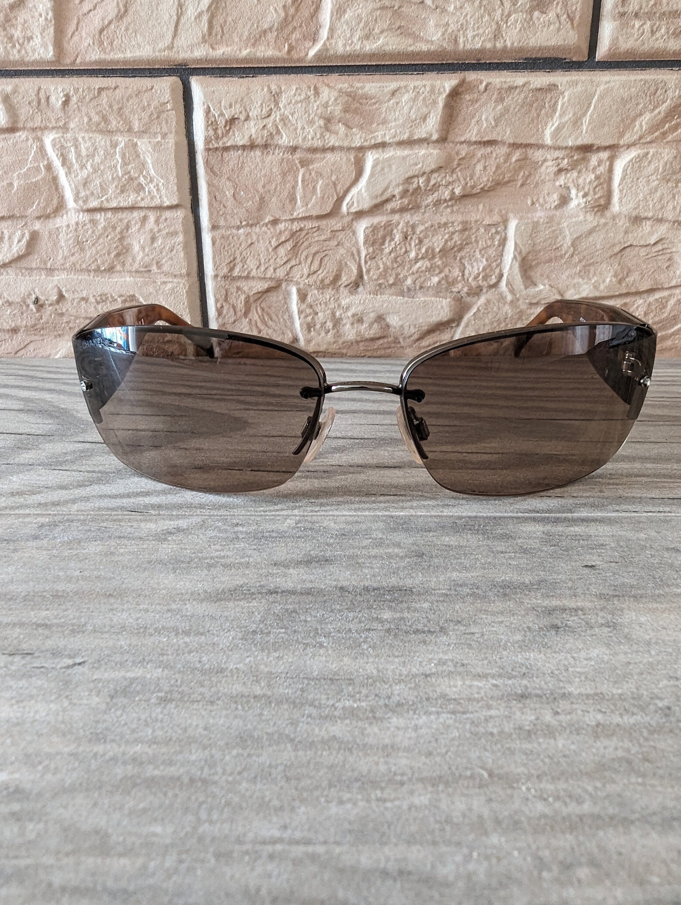 Vintage Chanel Tinted Rectangular Sunglasses With Tortoise 