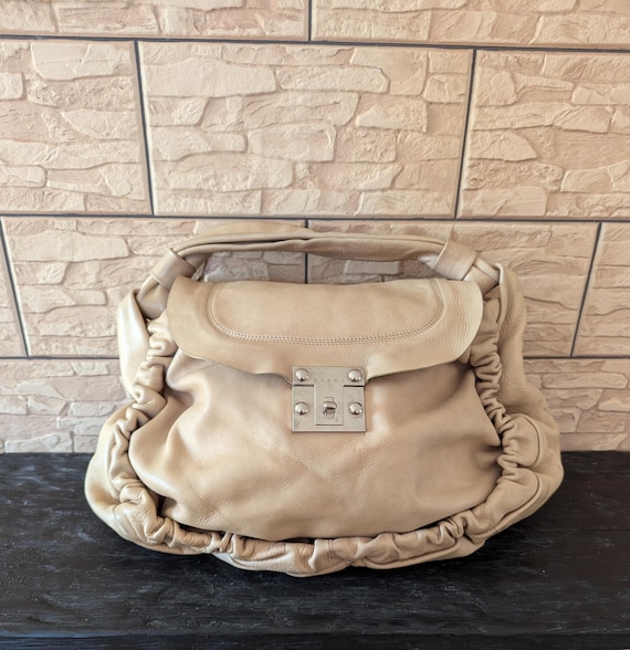 Marni Vintage Leather Handbag Hobo Shoulder Bag Beige Women s Etsy