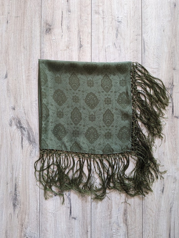 Vintage Silk Jacquard Scarf Neckscarf Fringed Flo… - image 1