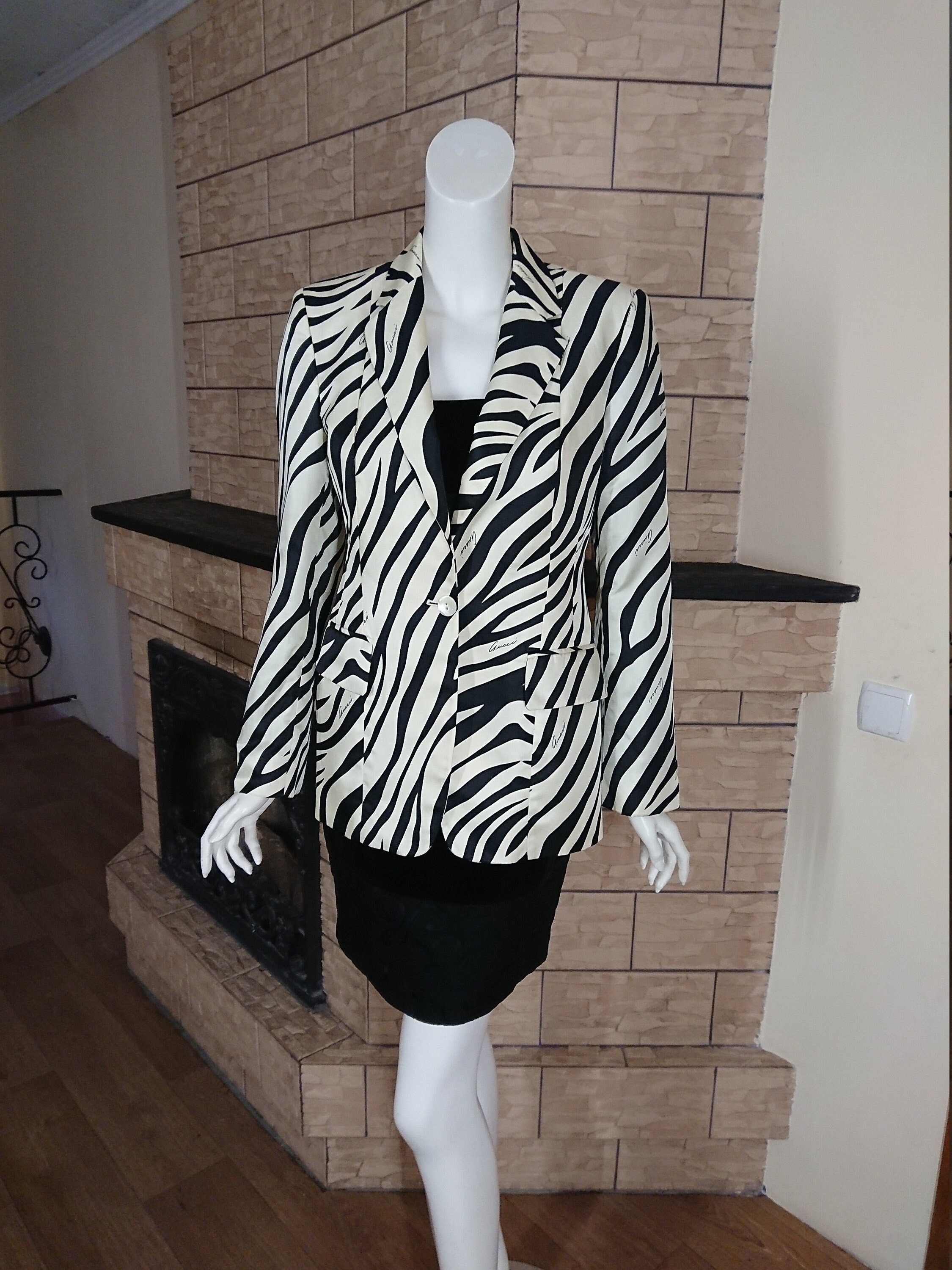 Gucci Tom Ford Vintage 90s Women Blazer Jacket Animal Zebra