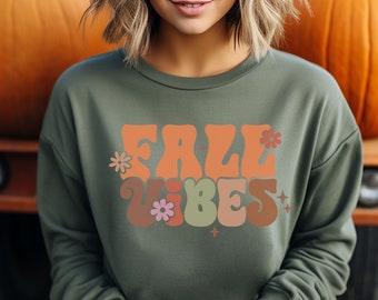 Fall Vibes Sweatshirt, Fall Vibes Shirt, Halloween Shirt, Fall Unisex Oversized Sweatshirt, Thanksgiving Sweatshirt, Retro Fall Sweater
