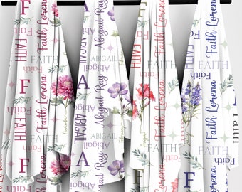 Birth Flower Personalized Kid's Name Blanket, Custom Baby Shower Gift, Girl Name Blanket, Personalized Newborn Gift, Birthday Gift For Kids