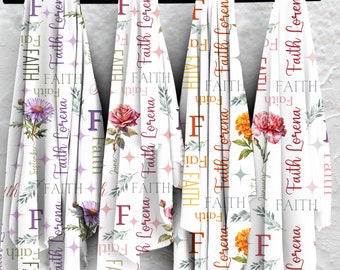 Personalized Kid's Name Blanket, Birth Flower Baby Shower Gift, Girl Name Blanket, Personalized Newborn Gift, Birthday Gift For Kids