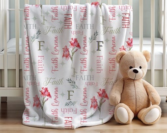 Birth Flower Personalized Kid's Name Blanket, Custom Baby Shower Gift, Girl Name Blanket, Personalized Newborn Gift, Birthday Gift For Kids