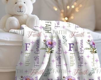 Personalized Birth Flower Kid's Name Blanket, Custom Baby Shower Gift, Girl Name Blanket, Personalized Newborn Gift, Birthday Gift For Kids