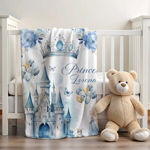 Custom Princess Castle Name Blanket, Girl Name Blanket,  Newborn Girl Crib Throw, Infant Bedding,  Baby Shower Gift, Blue Baby Blanket