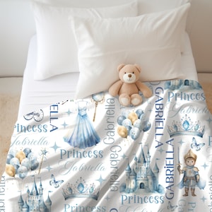 Custom Princess Castle Name Blanket, Girl Name Blanket,  Newborn Girl Crib Throw, Infant Bedding,  Baby Shower Gift, Blue Baby Blanket