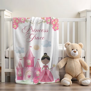 Custom Princess Castle Name Blanket, Girl Name Blanket,  Newborn Girl Crib Throw, Infant Bedding,  Baby Shower Gift, Pink Baby Blanket