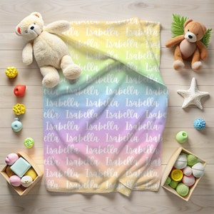 Personalized Kids Name Blanket, Customized  Ombre Rainbow Throw, Baby Shower Gift, Baby Girl Blanket, Boy Birthday Gift, Graduation Gift