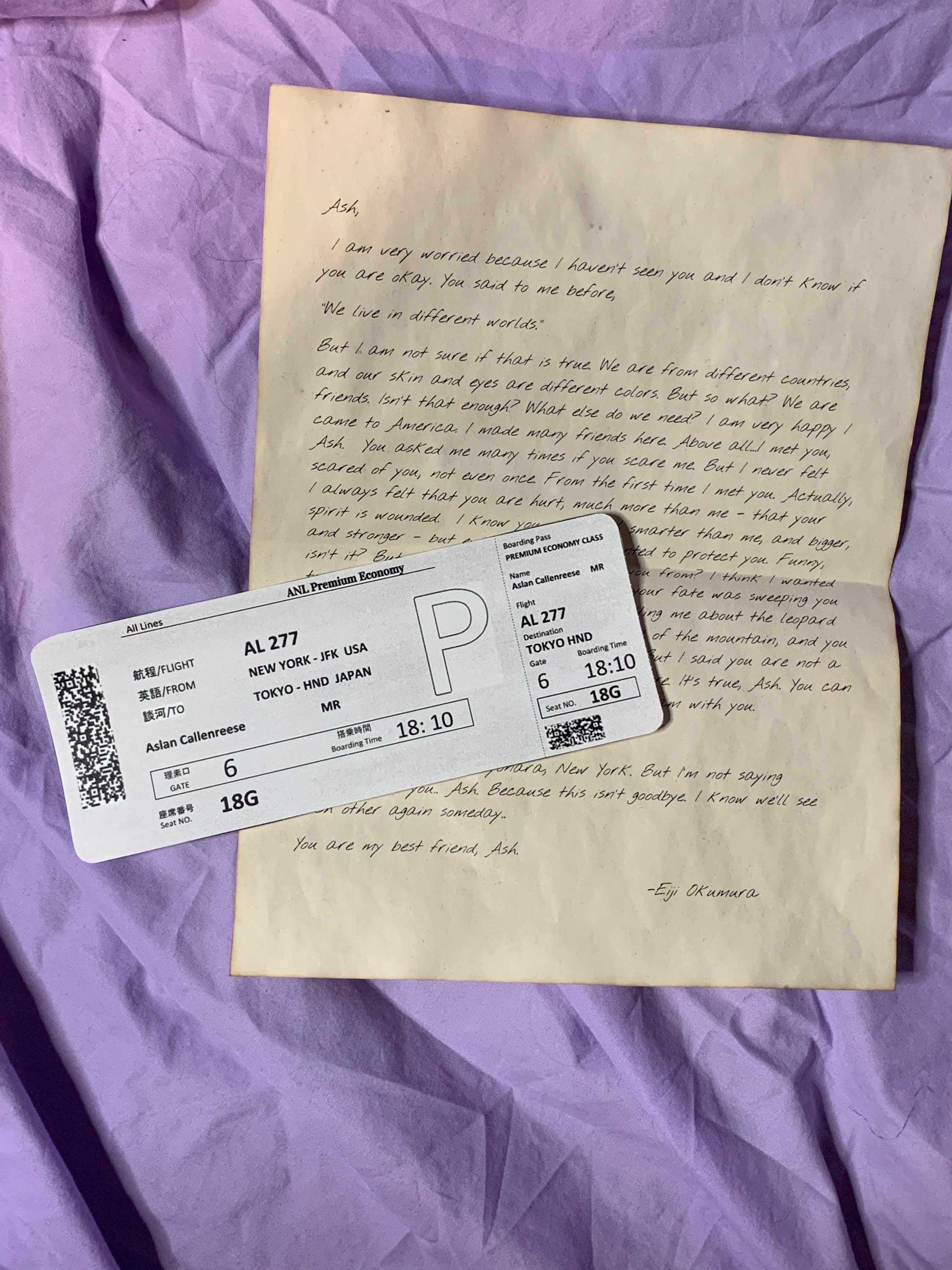 Banana Fish Eijis Letter to Ash Etsy UK