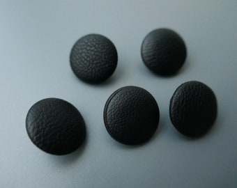 Black leather covered button | Handmade buttons in eco-leather | SET of 6 buttons