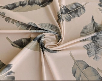 Soft fabric "feather on a beige background" | Silk satin fabric | Beige feather print | Soft beige fabric | Width 150 cm (1.5 yards)
