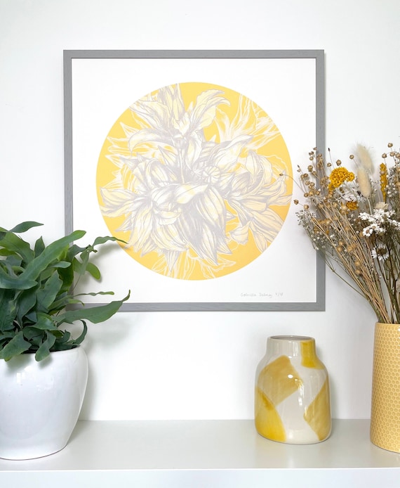 Lilies Yellow and Grey Screen Print original art
