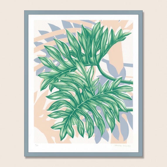 Philodendron Green Screen Print, Botanical Wall Art, Original Print