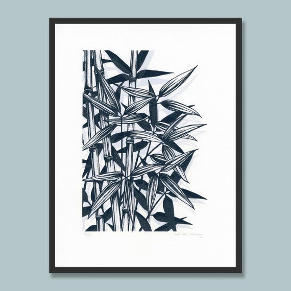 Bamboo Screen Print, Botanical Wall Art, Original Print, Monochrome