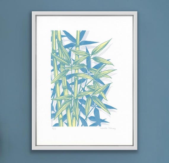 Blue Bamboo Screen Print, Botanical Wall Art, Original Print