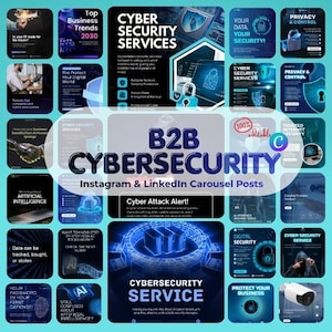 B2B Cybersecurity Instagram & LinkedIn Carousel Posts | 100% Editable On Canva | PLR MRR Resell Rights