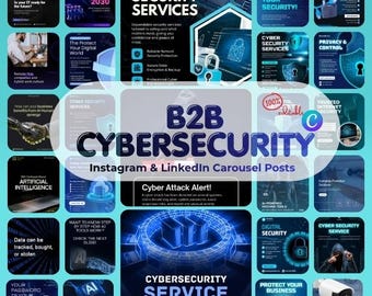 Posts em carrossel para Instagram e LinkedIn sobre cibersegurança B2B | 100% editáveis no Canva | Direitos de revenda PLR/MRR