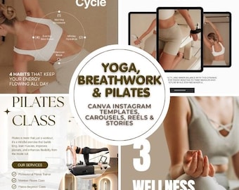 Modelos para Canva de Yoga, Respiração e Pilates, Designs para Stories do Instagram (Download Digital)