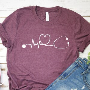 Heartbeat Stethoscope T-shirt, Stethoscope Health Heart Cardiogram EKG ...