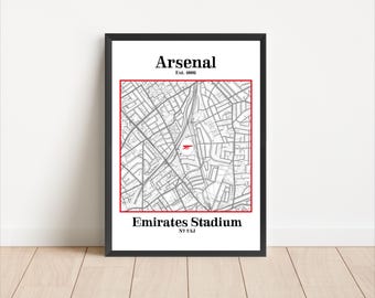 Arsenal Emirates Stadium Square Map Location | Arsenal Football Poster | Sport Art