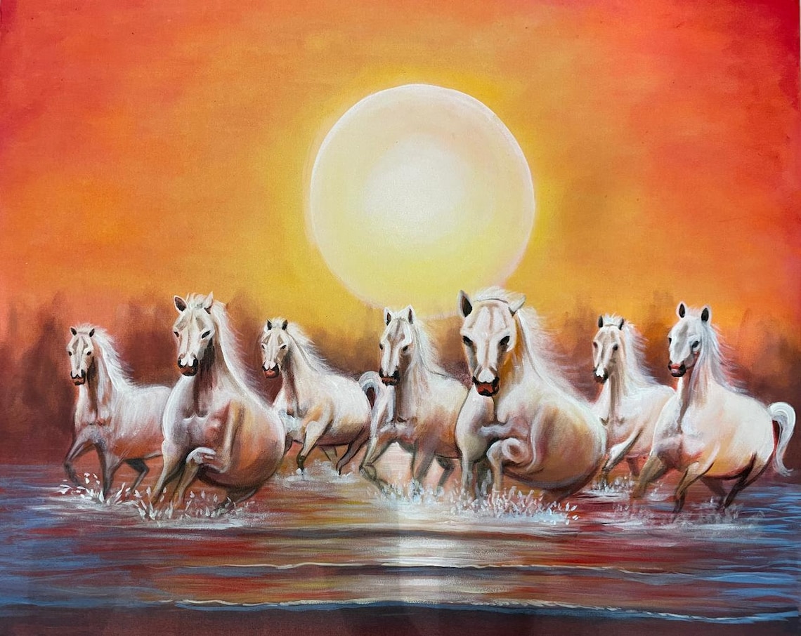 7 running horses vastu feng shui lucky painting for home Etsy