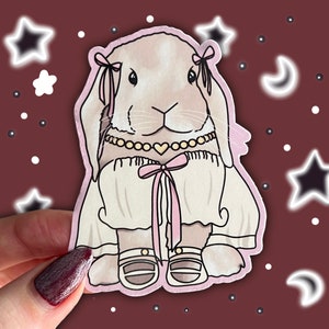 Coquette Bunny Sticker | Cottagecore Art, Rabbit Sticker, Cute Animal Sticker, Girly Art, Lana Aesthetic, Let the Light In