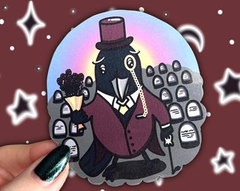 Funeral Crow Sticker | Funny Bird Sticker, Bird Lover Gift, Crow Art, Witchy Art, Gothic Art, Bird Meme, Spooky Sticker, Creepy Sticker