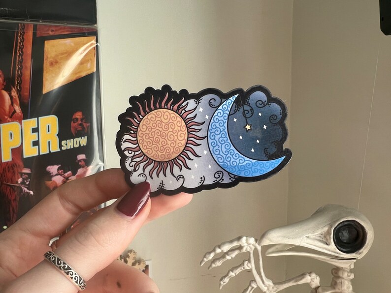 Sun and Moon Sticker | Celestial Sticker, Witchy Sticker, Gothic ...