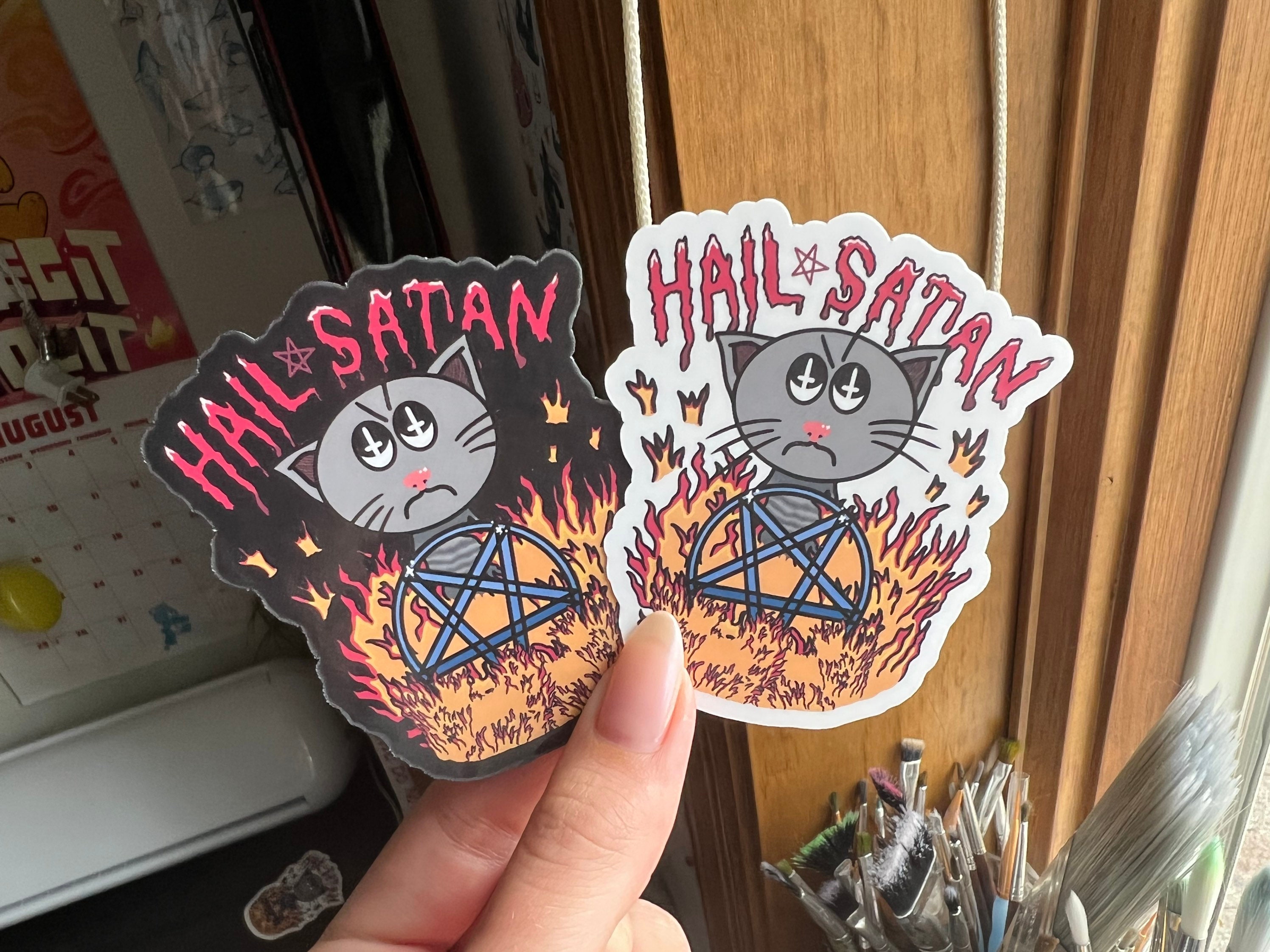 Hail Satan Cat Sticker | Demonic Art, Pentacle, Pentagram, Spooky ...